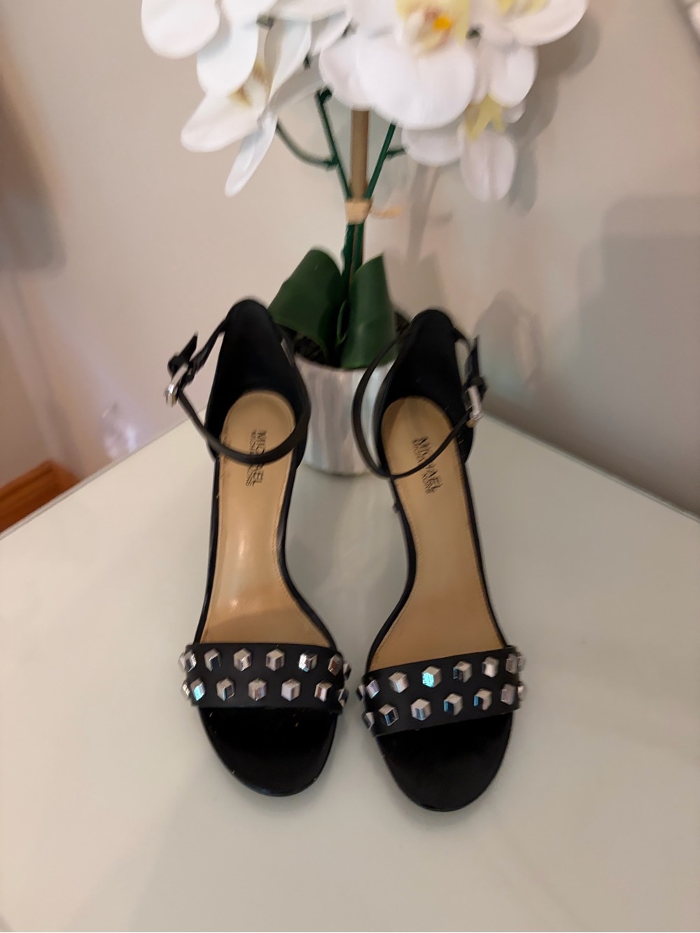 Michael Kors Black Studded Ankle-Strap Heels